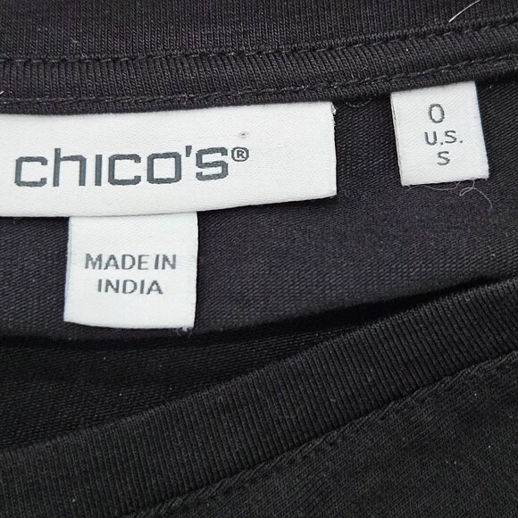 Chico's Black Embroidered Long Sleeve Top Knit Woven Size Small Boho Feminine - Picture 7 of 9